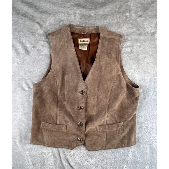 L.L. Bean Jackets & Blazers - VINTAGE 80's 90s LL Bean Vest Womens M  Brown Suede Waistcoat Old Money Leather